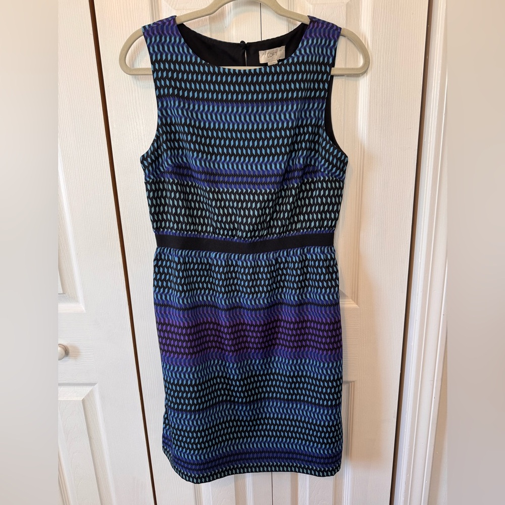 LOFT Factory Blue and Purple Patterned Sleeveless Midi Pullover Dress Size Small - Picture 2 of 12